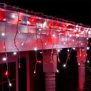 Red + Ice White Flash 5mtr Icicle Lights Rubber Cable