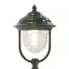 A traditional lantern style pillar light in green colour made from aluminium