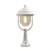 Traditional lantern style outdoor pillar light in matt white finish made from aluminium