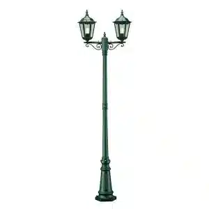 Lamp post light in green colour with twin head made from aluminium