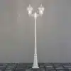 Lamp post light in matt white finish with twin head made from aluminium
