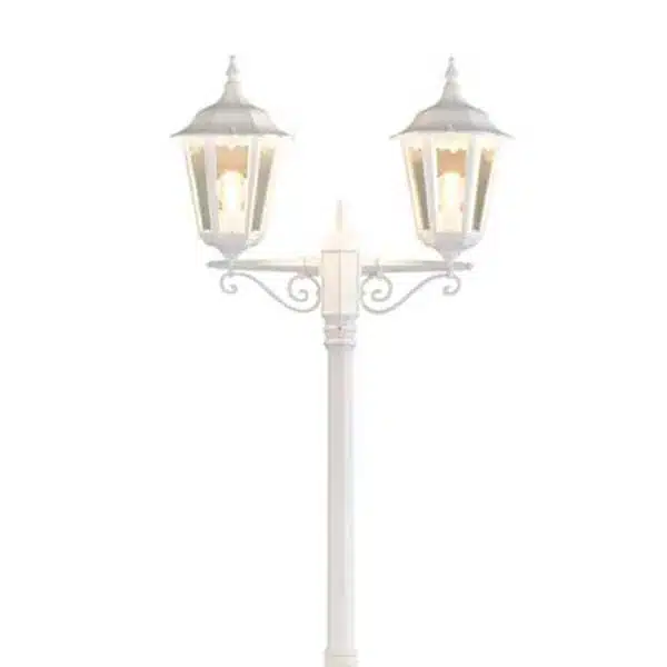 Lamp post light in matt white finish with twin head made from aluminium