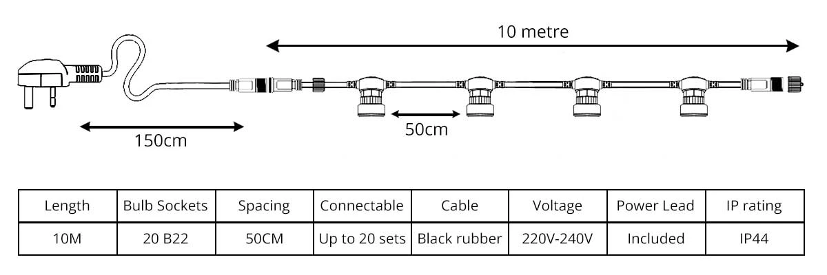 10M outdoor festoon lights harness diagram