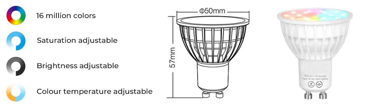 Features and dimensions of 4W GU10 spotlight