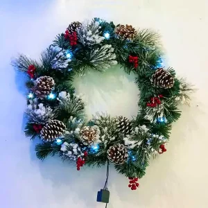60CM Pre Lit Flocked Christmas Wreath