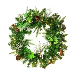 LED Pre Lit Frosted Wreath
