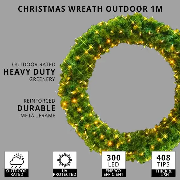 Christmas Wreath Outdoor Pre Lit 1M