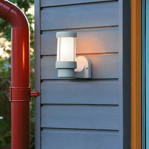 Outdoor wall light in grey colour with opal shade