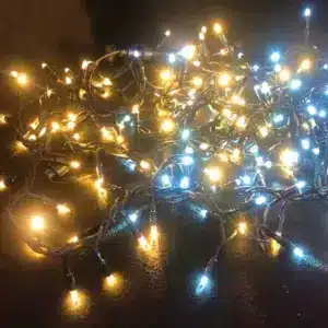 300 LED cluster Christmas lights warm white with ice white flash