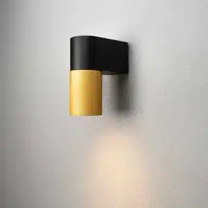 Down black and gold outdoor wall light for porch, garden and entryway