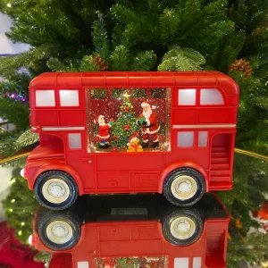 Battery Operated Santa Red Bus Water Lantern Christmas Table Top Decoration