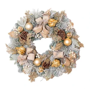 Champagne and Gold Frosted Christmas Wreath 75CM