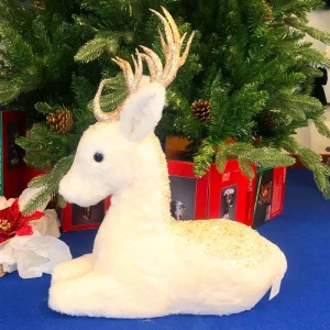 White Sitting Deer Christmas Decoration