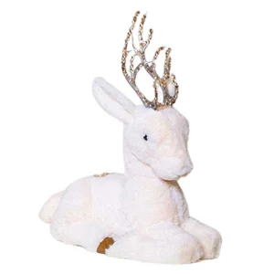 White Sitting Deer Christmas Decoration Feature