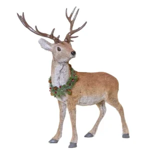 Woodland Standing Deer With Wreath Christmas Decoration