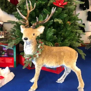 Woodland Standing Deer With Wreath Christmas Decoration