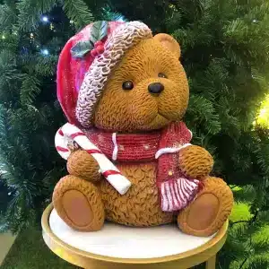 Christmas Teddy Bear With Candy Cane Table Top Indoor Decoration