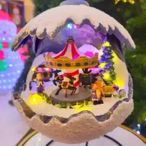 Christmas Village Scene Snowball With Carousel Table Top Decoration